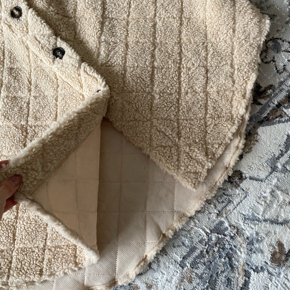 New Flap Detail Drop Shoulder Teddy Coat Shacket Button Down Long Sleeve Warm - Picture 10 of 16